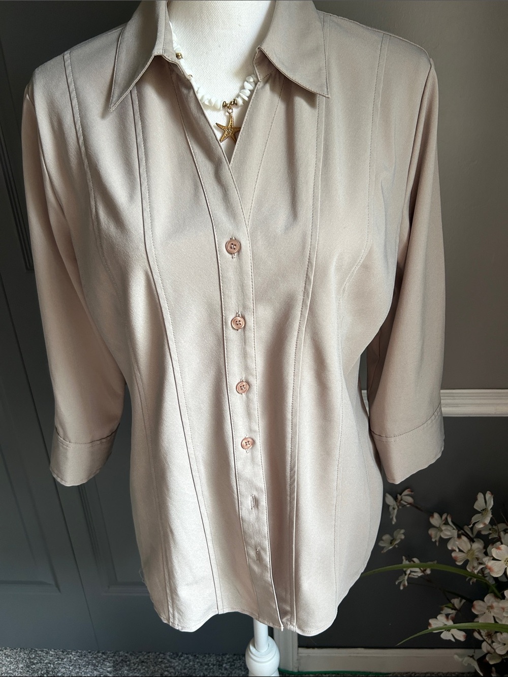 Style & Co. Women's Button-Front Blouse in Light Taupe